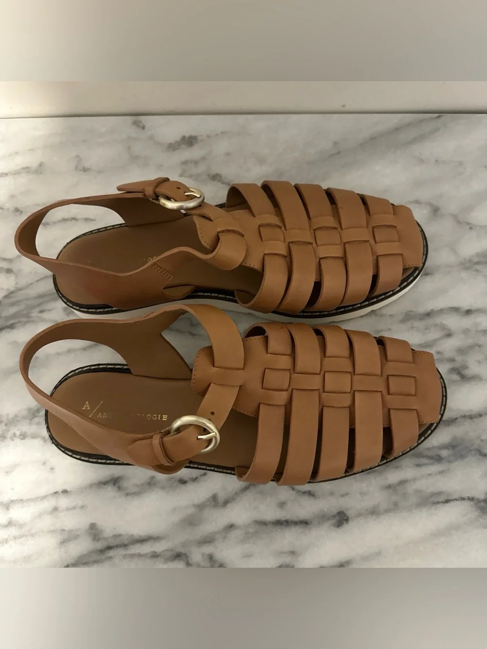 Anthropologie Women's Tan Leather Slingback Fisherman Sandals Sz 41
